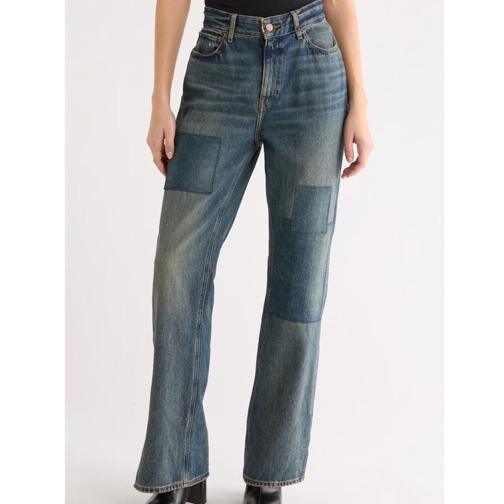 Good American The Khloé Jean Womens Blue Patchwork Straight High